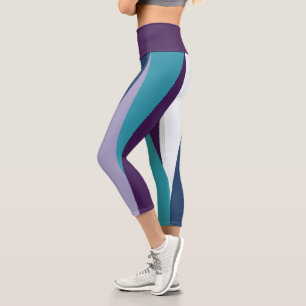 Blue Purple and White Capri Leggings