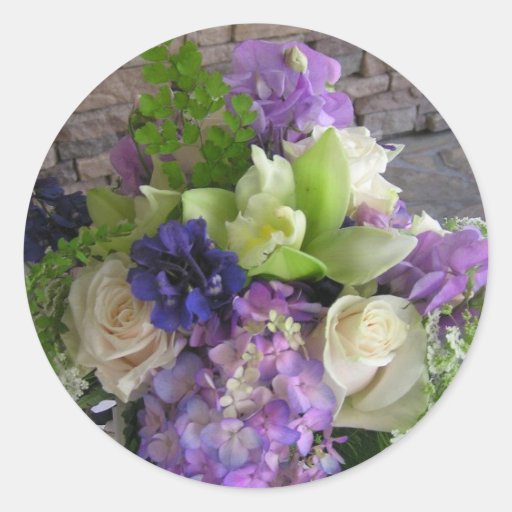 Image of Blue, Purple and White Flowers Classic Round Sticker