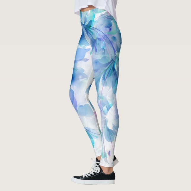 Blue Purple And White Flowers Leggings (Left)