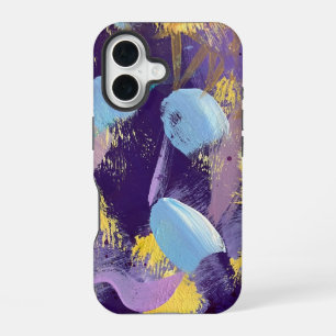 Blue, purple, and yellow abstract art iPhone 16 case
