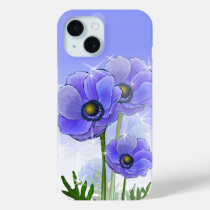 Blue Purple Anemone Flowers iPhone 15 Case