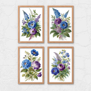 Blue Purple Antique Vintage Florals 
