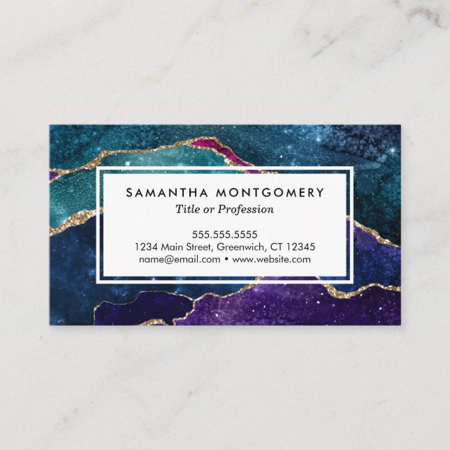 Blue Purple Aqua Gold Veins Agate Custom Business Card (Front)