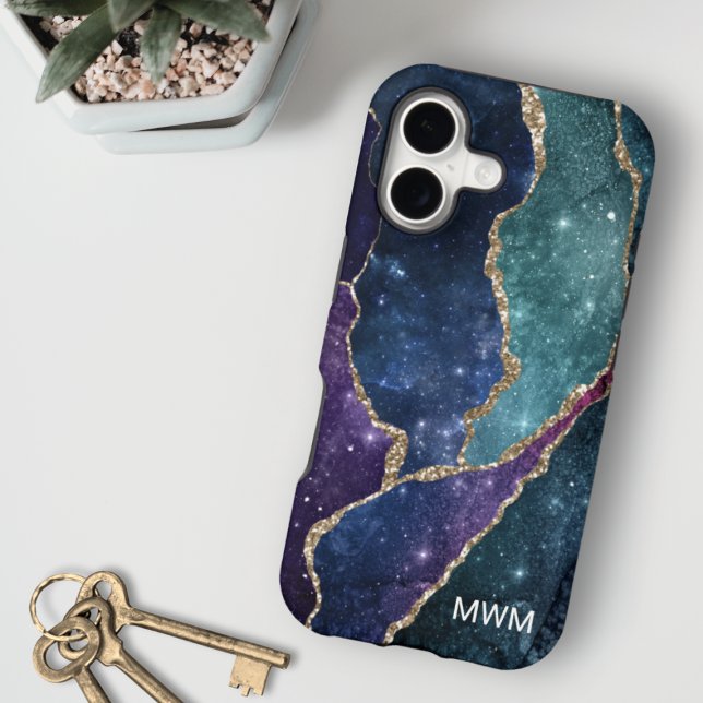 Blue Purple Aqua Gold Veins Agate Monogram (Blue Purple Aqua Gold Veins Agate Monogram Case-Mate iPhone Case)