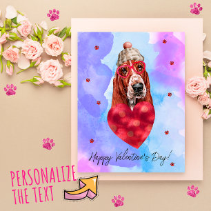 Blue Purple Basset Hound Valentine's Day Gift Dog Holiday Postcard