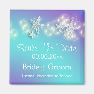 Blue purple beach starfish announcement magnet