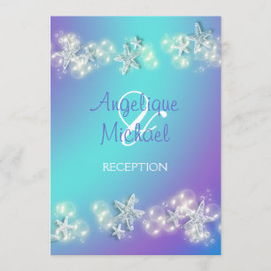 Blue purple beach starfish wedding invitation