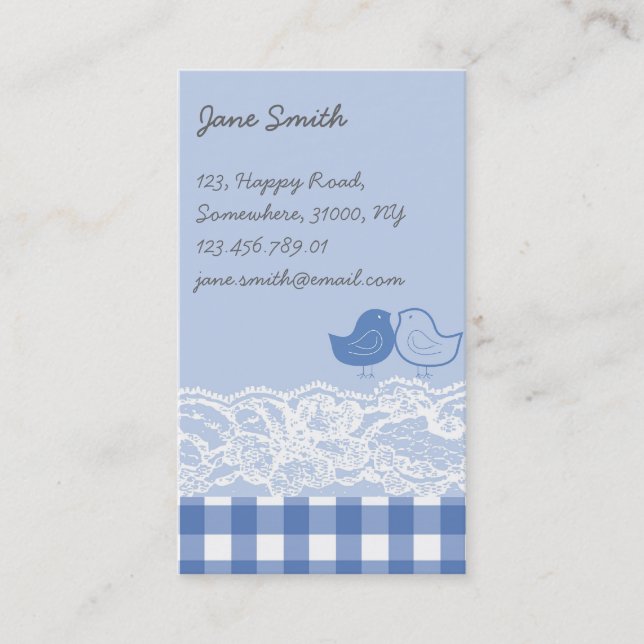 Blue & Purple Birds Scrapbook Lace Profile Card (Front)