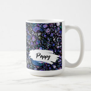 Blue, Purple & Black Abstract, Brushstrokes & Name Coffee Mug