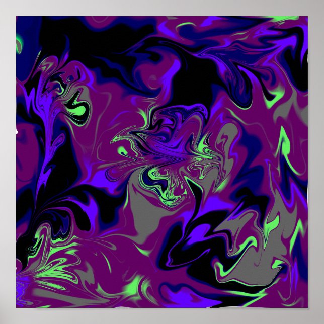 Blue, Purple, Black, Grey Liquid Art Poster  (Front)