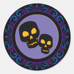 Blue Purple Black Skulls Halloween Classic Round Sticker