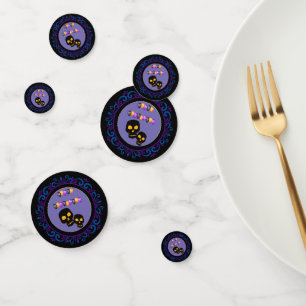Blue Purple Black Skulls Happy Halloween Balloons Confetti