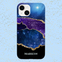 Blue Purple Black Starry Galaxy Monogram