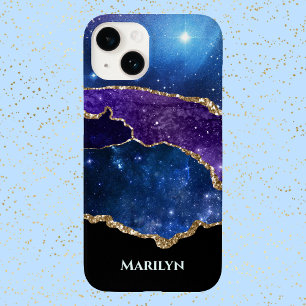 Blue Purple Black Starry Galaxy Monogram iPhone 14 Case