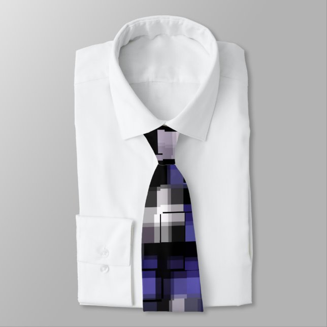 Blue Purple Black White Trendy Tie (Tied)
