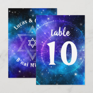 Blue Purple B'nai Mitzvah Galaxy Table Number Card