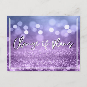 Blue Purple Bokeh Change of Plans Wedding Update Postcard