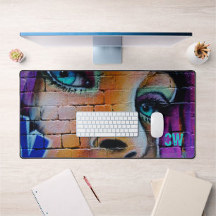 Blue Purple Bold Graffiti Girl Desk Mat
