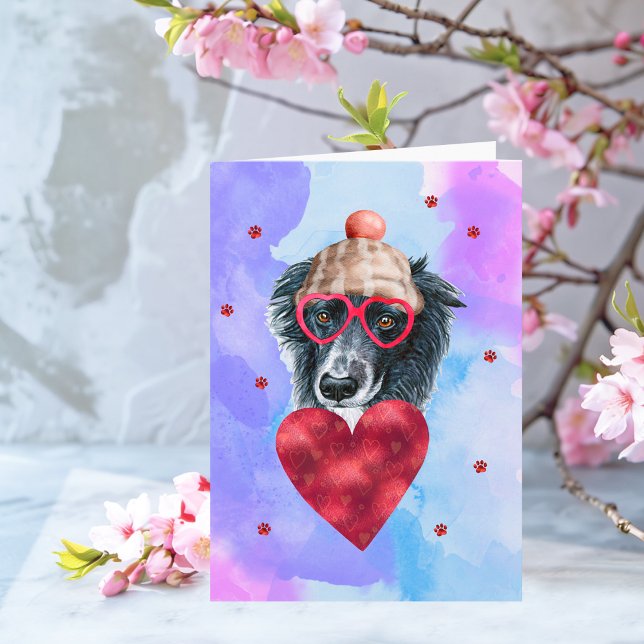 Blue Purple Border Collie Valentine's Day Gift Dog Card (Creator Uploaded)