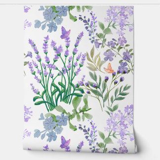 Blue Purple Botanical Floral Wallpaper