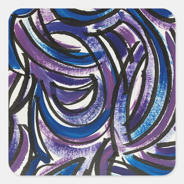 Blue Purple Brushstrokes Square Sticker (Front)