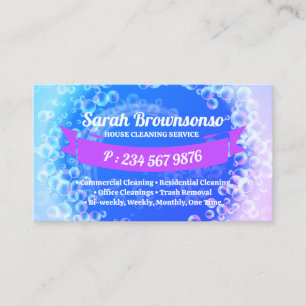 Blue Purple Bubbles Cleaning Washing Business Card