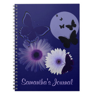 Blue Purple Butterfly and Daisy Personalised Notebook