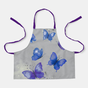 Blue Purple Butterfly Monogram Name Apron