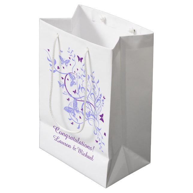 Blue Purple Butterfly Wedding Medium Gift Bag (Front Angled)