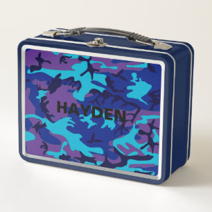 Blue & Purple Camouflage Add Name Metal Lunchbox