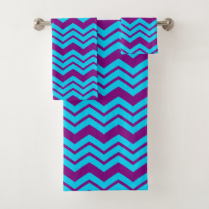 Blue Purple Chevron Zigzag Design  Bath Towel Set