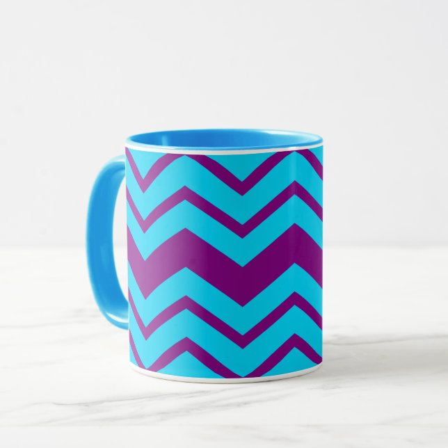 Blue Purple Chevron Zigzag Design  Mug (Front Left)