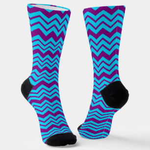 Blue Purple Chevron Zigzag Design Socks