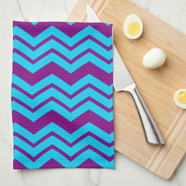 Blue Purple Chevron Zigzag Design  Tea Towel (Quarter Fold)