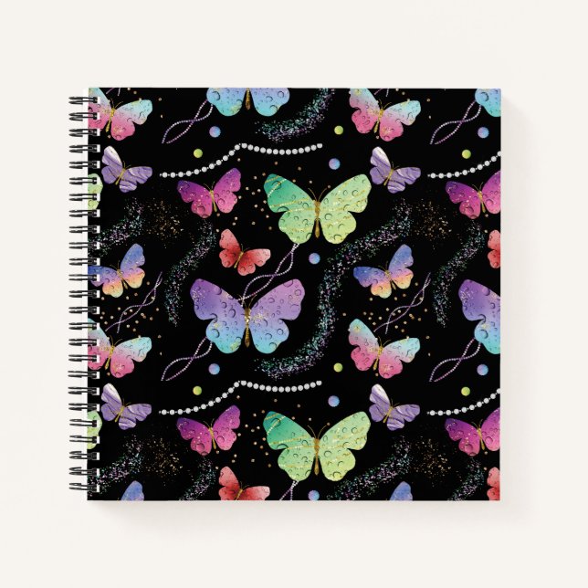 Blue Purple Chic Butterflies Pattern Notebook (Front)