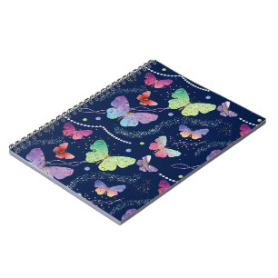 Blue Purple Chic Butterflies Pattern Notebook