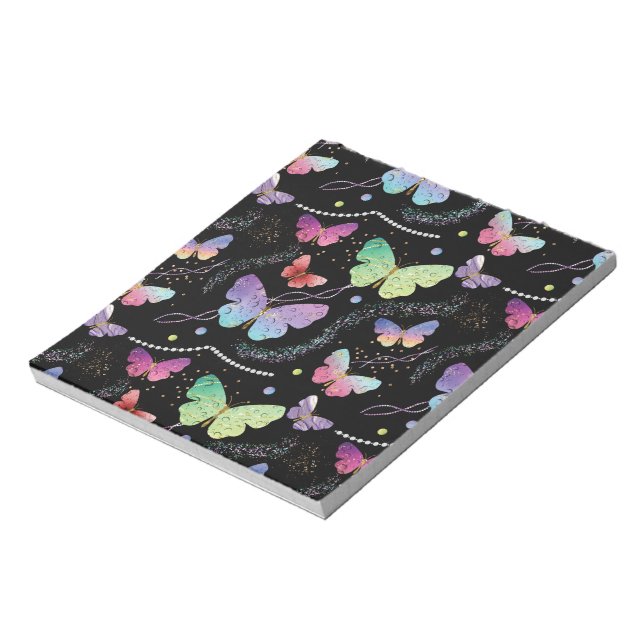 Blue Purple Chic Butterflies Pattern Notepad (Rotated)