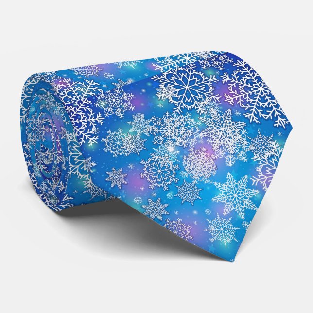 Blue Purple Christmas Winter Neck Tie (Rolled)