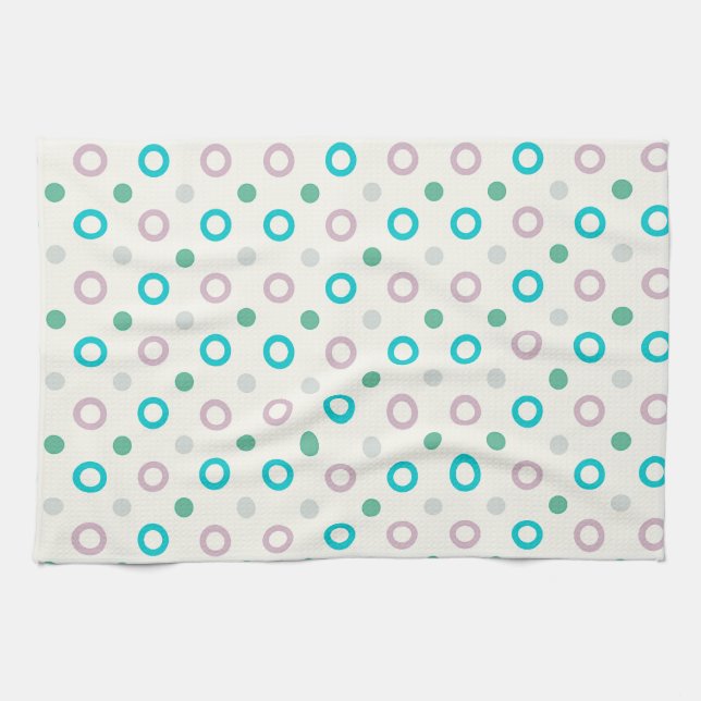 Blue & Purple Circle Dot Retro Design Tea Towel (Horizontal)