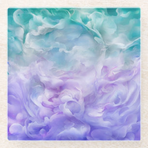 Blue & purple cloud swirl glass coaster
