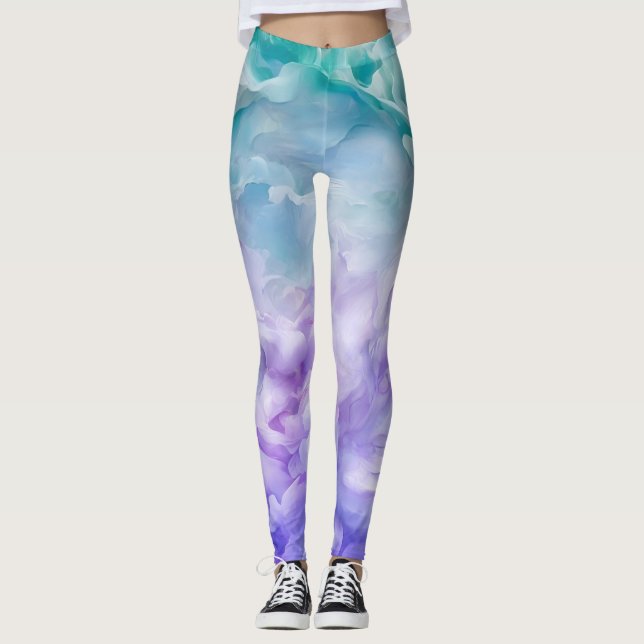 Blue & purple cloud swirl leggings (Front)