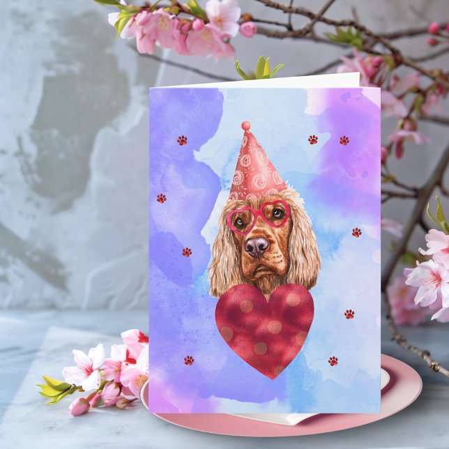 Blue Purple Cocker Spaniel Valentines Day Gift Dog Card (Creator Uploaded)