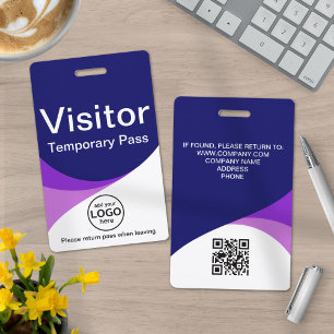 Blue Purple Corporate Visitor Pass ID QR Code Badge
