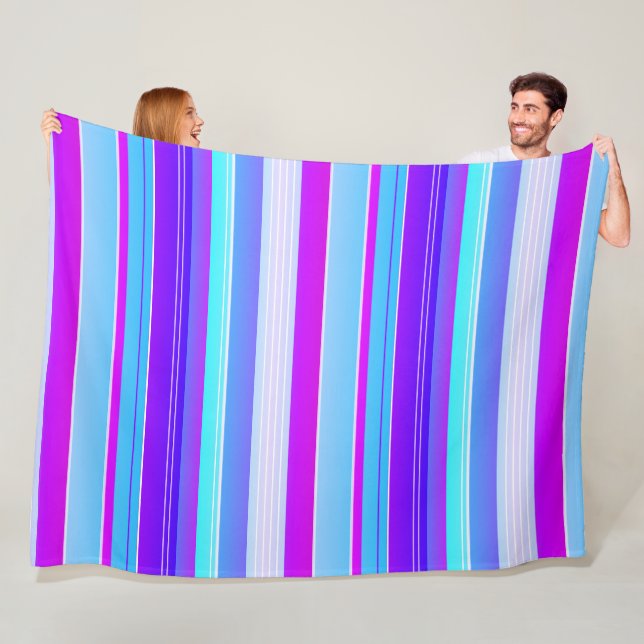 Blue purple creative striped fleece blanket (In Situ)