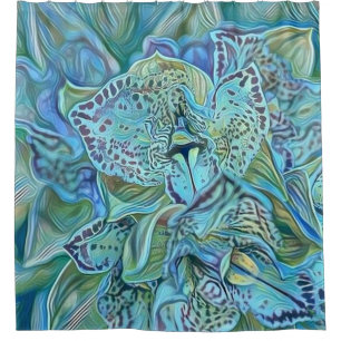 Blue purple cute orchid flowers painting shower curtain