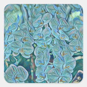 Blue purple cute orchid flowers painting  square sticker