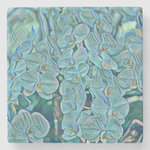 Blue purple cute orchid flowers painting stone coaster