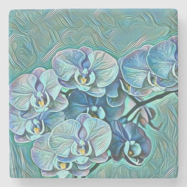 Blue purple cute orchid flowers painting  stone coaster (Front)