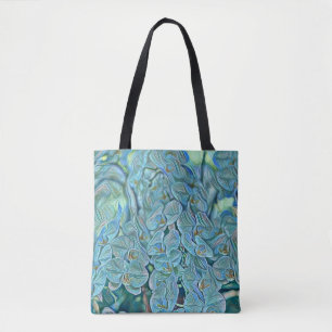 Blue purple cute orchid flowers painting tote bag