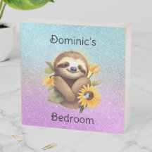 Blue & Purple Cute Sloth With Sunflowers